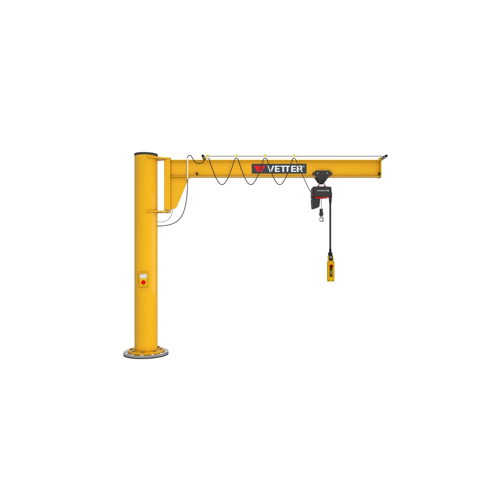 Zwenkkraan VETTER® incl. elektrische takel LIFTKET, kolomuitvoering, lage constructie, incl. bevestigingsmateriaal, reikwijdte 3.000 mm, draagvermogen 125 kg Product afbeelding: Zwenkkraan VETTER® incl. elektrische takel LIFTKET, kolomuitvoering, lage constructie, incl. bevestigingsmateriaal, reikwijdte 3.000 mm, draagvermogen 125 kg