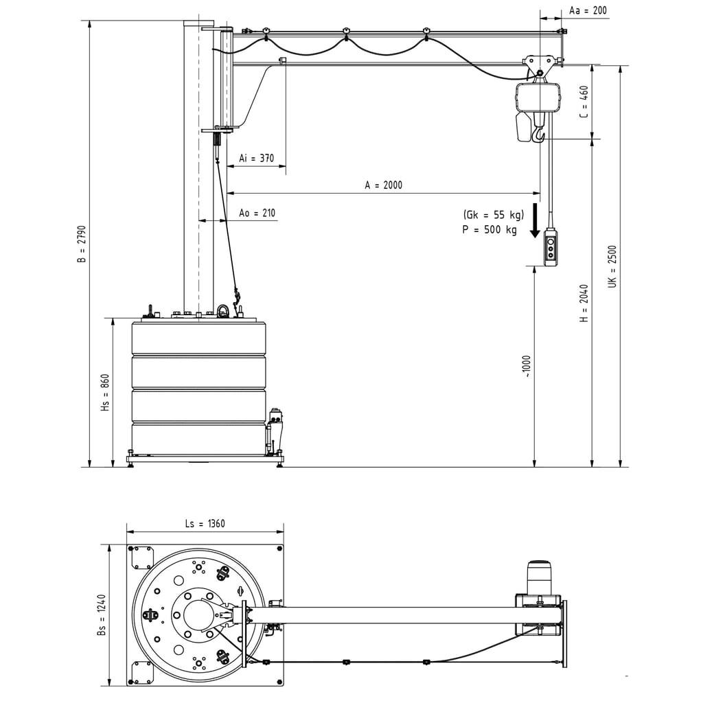 Zwenkkraan VETTER® incl. elektrische takel LIFTKET, 270° zwenkbereik, reikwijdte 2.000 mm, draagvermogen 500 kg Productafbeelding nr. 3: Zwenkkraan VETTER® incl. elektrische takel LIFTKET, 270° zwenkbereik, reikwijdte 2.000 mm, draagvermogen 500 kg