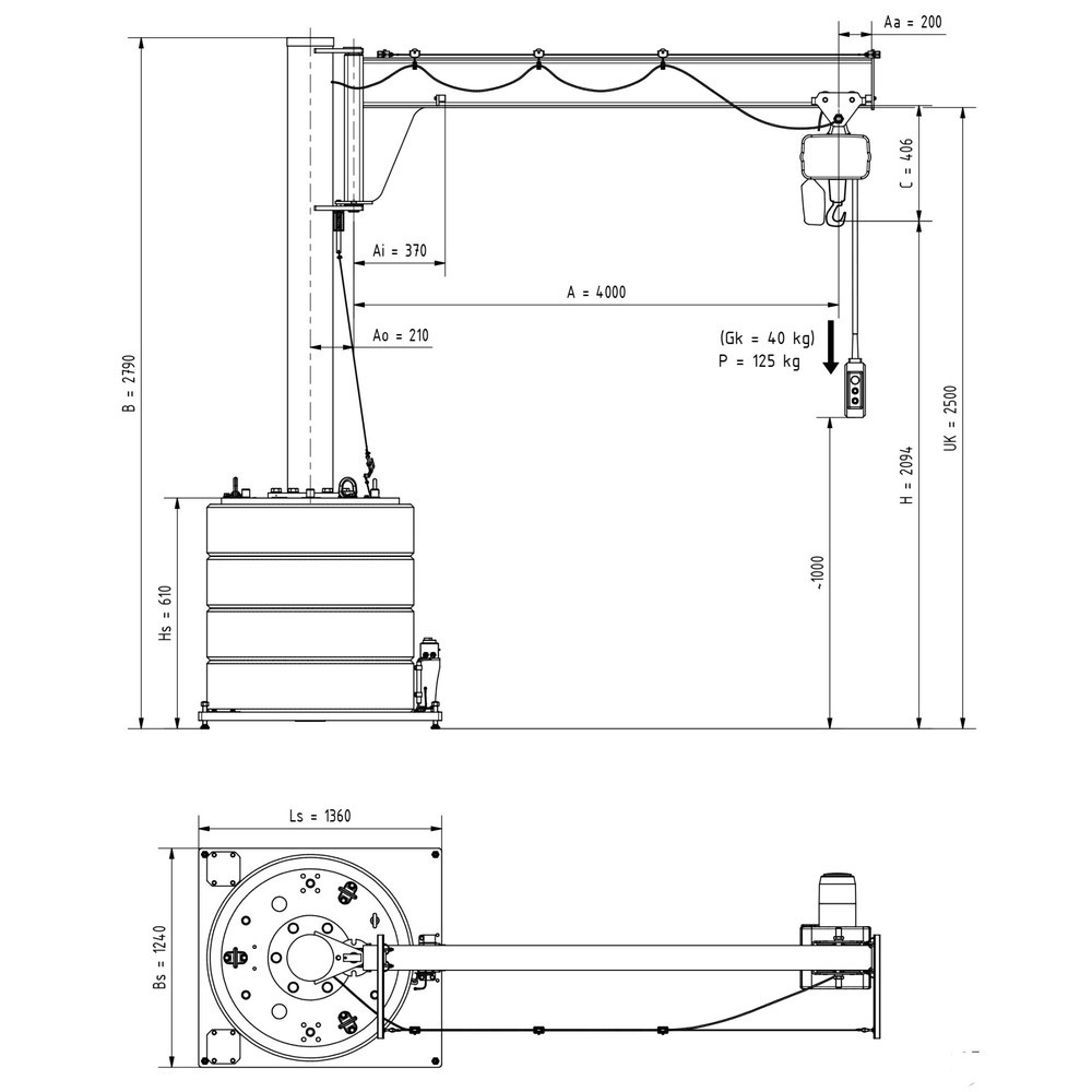 Productafbeelding nr. 2: Zwenkkraan VETTER® incl. elektrische takel LIFTKET, 270° zwenkbereik, reikwijdte 4.000 mm, draagvermogen 125 kg