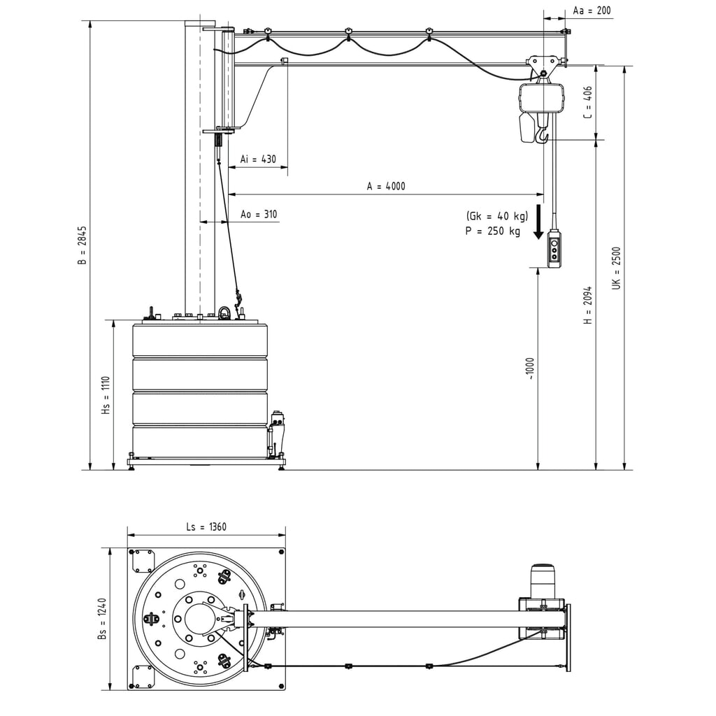 Productafbeelding nr. 3: Zwenkkraan VETTER® incl. elektrische takel LIFTKET, 270° zwenkbereik, reikwijdte 4.000 mm, draagvermogen 250 kg