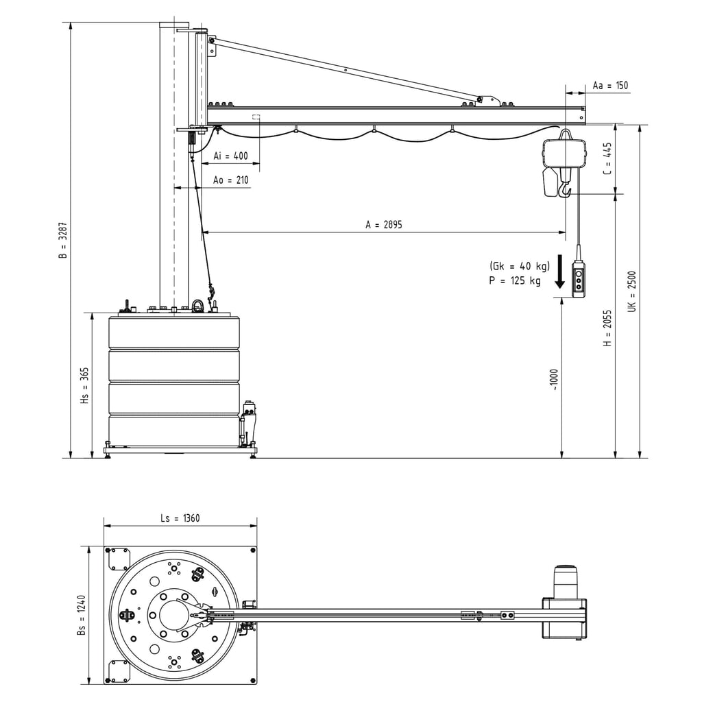 Zwenkkraan VETTER® incl. elektrische takel LIFTKET, 270° zwenkbereik, reikwijdte 2.900 mm, draagvermogen 125 kg Productafbeelding nr. 3: Zwenkkraan VETTER® incl. elektrische takel LIFTKET, 270° zwenkbereik, reikwijdte 2.900 mm, draagvermogen 125 kg