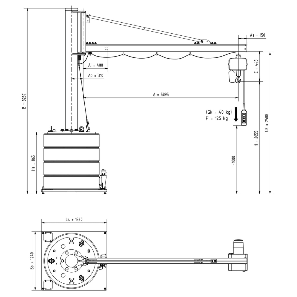 Productafbeelding nr. 3: Zwenkkraan VETTER® incl. elektrische takel LIFTKET, 270° zwenkbereik, reikwijdte 5.900 mm, draagvermogen 125 kg