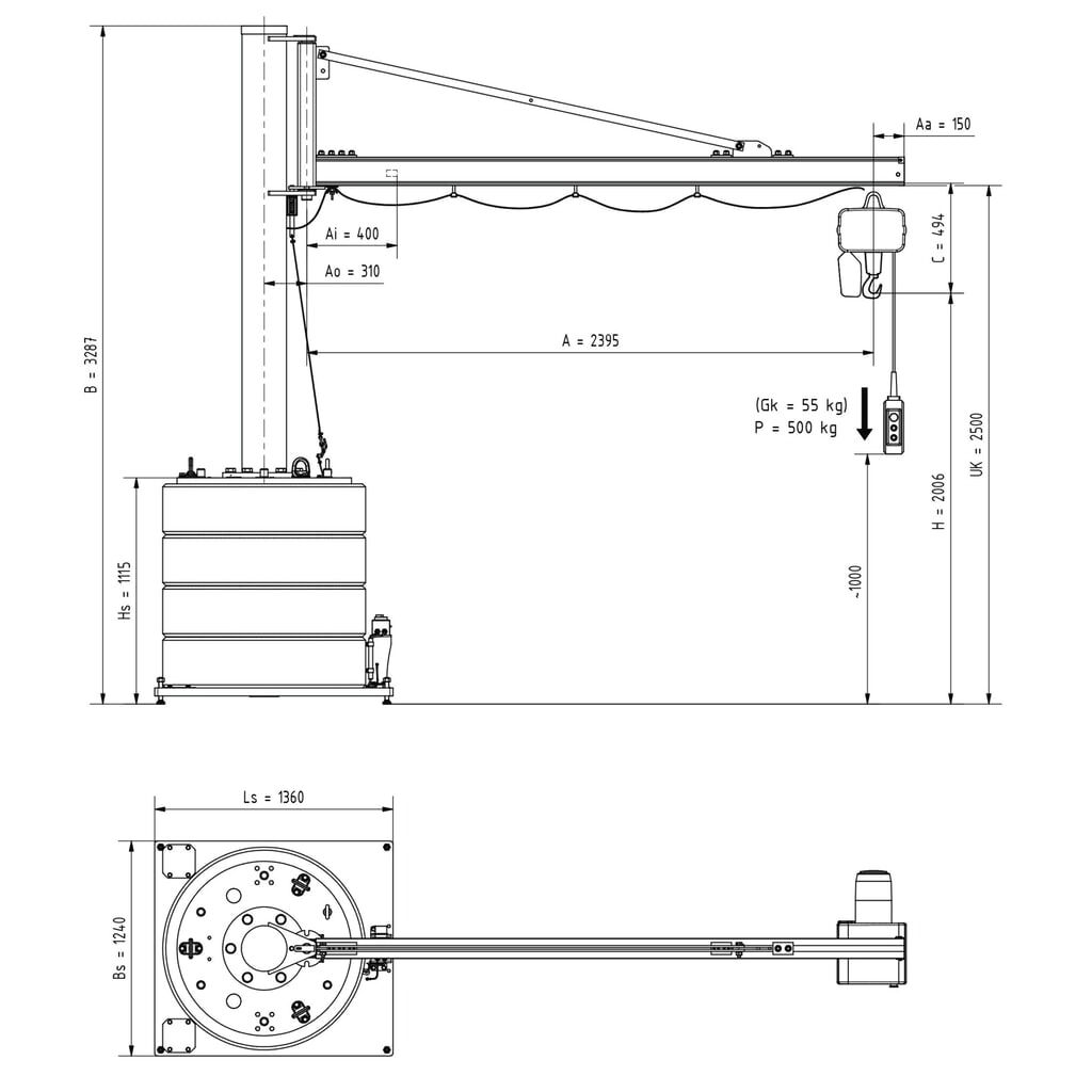 Zwenkkraan VETTER® incl. elektrische takel LIFTKET, 270° zwenkbereik, reikwijdte 2.400 mm, draagvermogen 500 kg Productafbeelding nr. 3: Zwenkkraan VETTER® incl. elektrische takel LIFTKET, 270° zwenkbereik, reikwijdte 2.400 mm, draagvermogen 500 kg