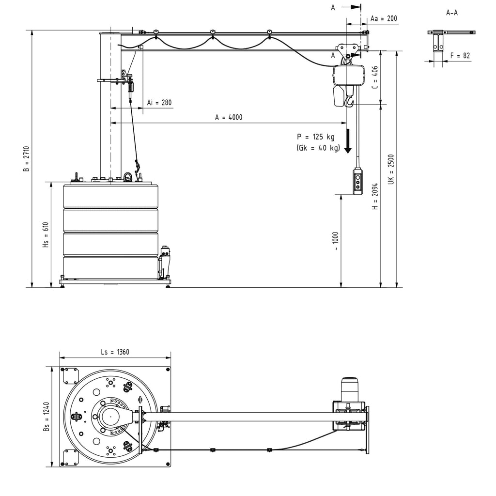 Zwenkkraan VETTER® incl. elektrische takel LIFTKET, mobiele uitvoering, 360° zwenkbereik, reikwijdte 4.000 mm, draagvermogen 125 kg Productafbeelding nr. 2: Zwenkkraan VETTER® incl. elektrische takel LIFTKET, mobiele uitvoering, 360° zwenkbereik, reikwijdte 4.000 mm, draagvermogen 125 kg