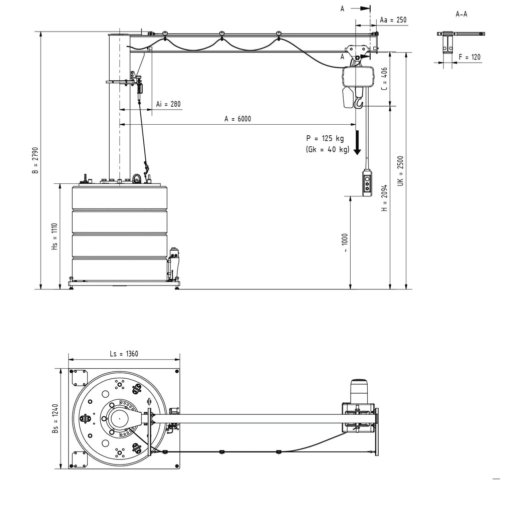 Zwenkkraan VETTER® incl. elektrische takel LIFTKET, mobiele uitvoering, 360° zwenkbereik, reikwijdte 6.000 mm, draagvermogen 125 kg Productafbeelding nr. 2: Zwenkkraan VETTER® incl. elektrische takel LIFTKET, mobiele uitvoering, 360° zwenkbereik, reikwijdte 6.000 mm, draagvermogen 125 kg