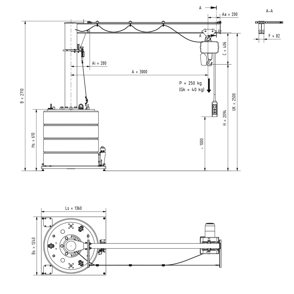 Zwenkkraan VETTER® incl. elektrische takel LIFTKET, mobiele uitvoering, 360° zwenkbereik, reikwijdte 3.000 mm, draagvermogen 250 kg Productafbeelding nr. 2: Zwenkkraan VETTER® incl. elektrische takel LIFTKET, mobiele uitvoering, 360° zwenkbereik, reikwijdte 3.000 mm, draagvermogen 250 kg