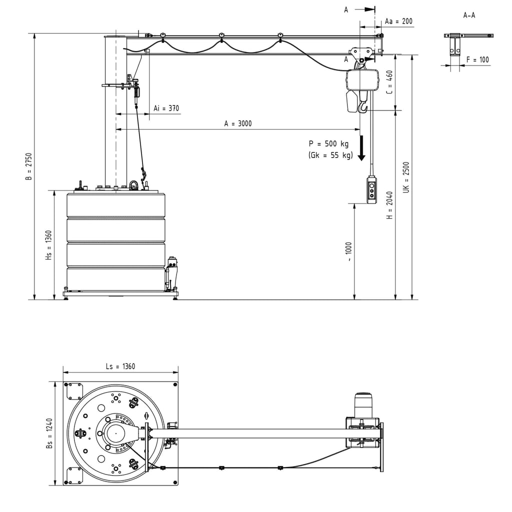 Zwenkkraan VETTER® incl. elektrische takel LIFTKET, mobiele uitvoering, 360° zwenkbereik, reikwijdte 3.000 mm, draagvermogen 500 kg Productafbeelding nr. 2: Zwenkkraan VETTER® incl. elektrische takel LIFTKET, mobiele uitvoering, 360° zwenkbereik, reikwijdte 3.000 mm, draagvermogen 500 kg