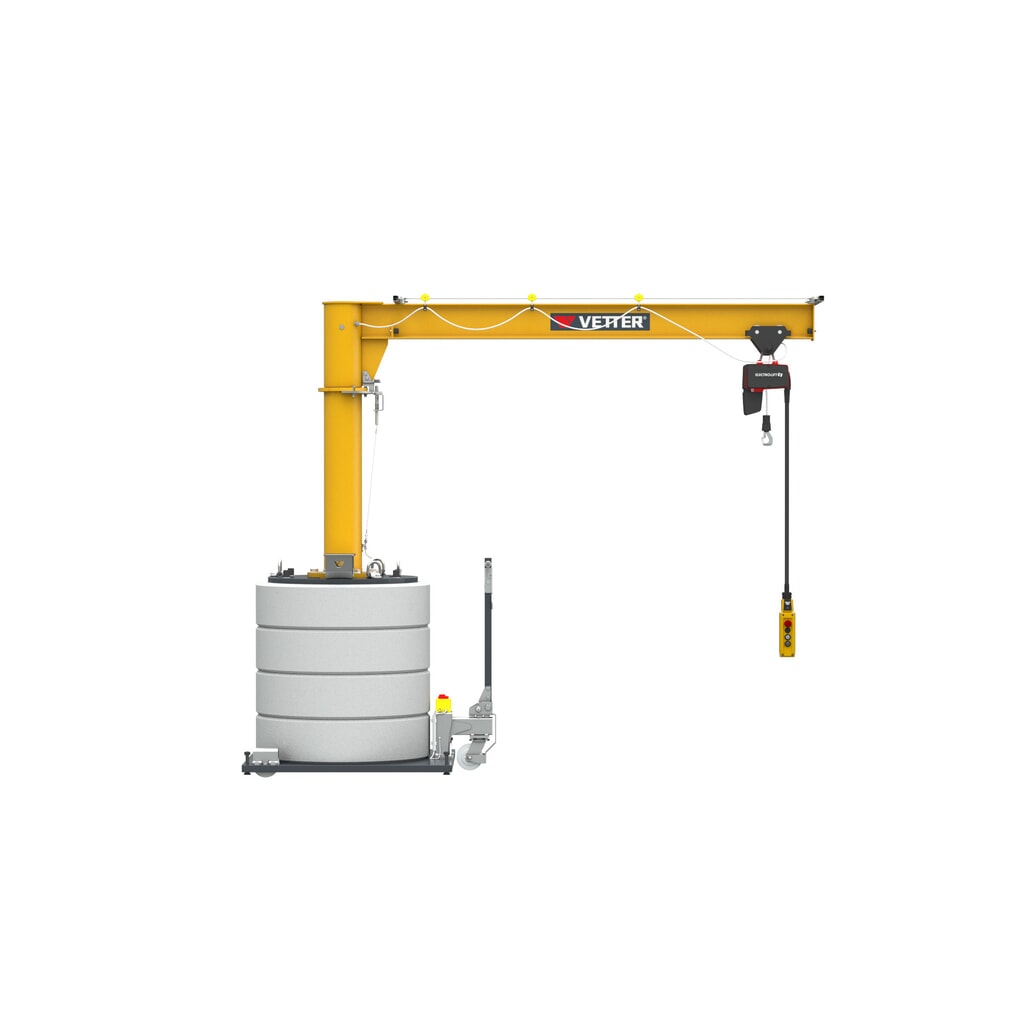Zwenkkraan VETTER® incl. elektrische takel LIFTKET, mobiele uitvoering, 360° zwenkbereik, reikwijdte 5.000 mm, draagvermogen 250 kg Product afbeelding: Zwenkkraan VETTER® incl. elektrische takel LIFTKET, mobiele uitvoering, 360° zwenkbereik, reikwijdte 5.000 mm, draagvermogen 250 kg