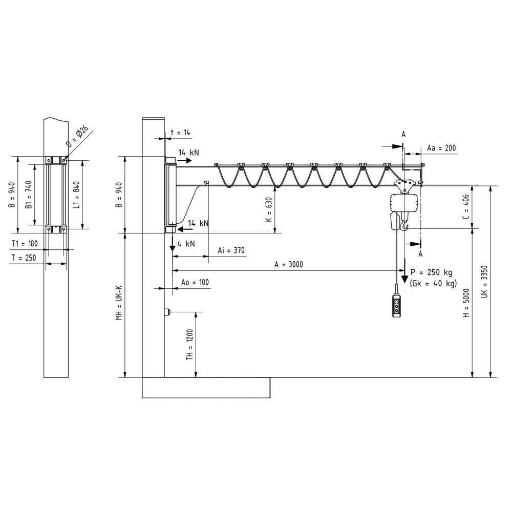 Productafbeelding nr. 2: Zwenkkraan VETTER® incl. elektrische takel LIFTKET, wanduitvoering, lage constructie, reikwijdte 3.000 mm, draagvermogen 250 kg