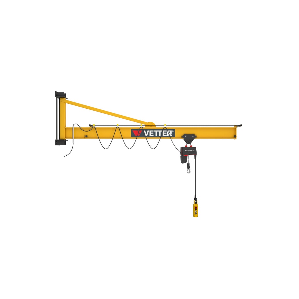 Product afbeelding: Zwenkkraan VETTER® incl. elektrische takel LIFTKET, wanduitvoering met spankabel, reikwijdte 3.000 mm, draagvermogen 125 kg