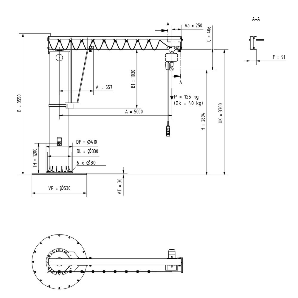 Productafbeelding nr. 3: Zwenkkraan VETTER® incl. elektrische takel LIFTKET, kolomuitvoering, 360° zwenkbereik, reikwijdte 5.000 mm incl. elektrische takel LIFTKET, draagvermogen 125 kg