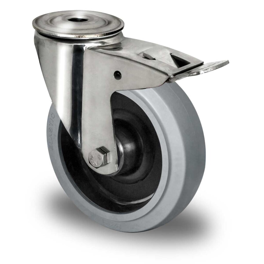 Zwenkwiel boutgat met volledige vastzetrem ø 100 mm serie R4E2 rollager roestvrij staal Product afbeelding: Zwenkwiel boutgat met volledige vastzetrem ø 100 mm serie R4E2 rollager roestvrij staal