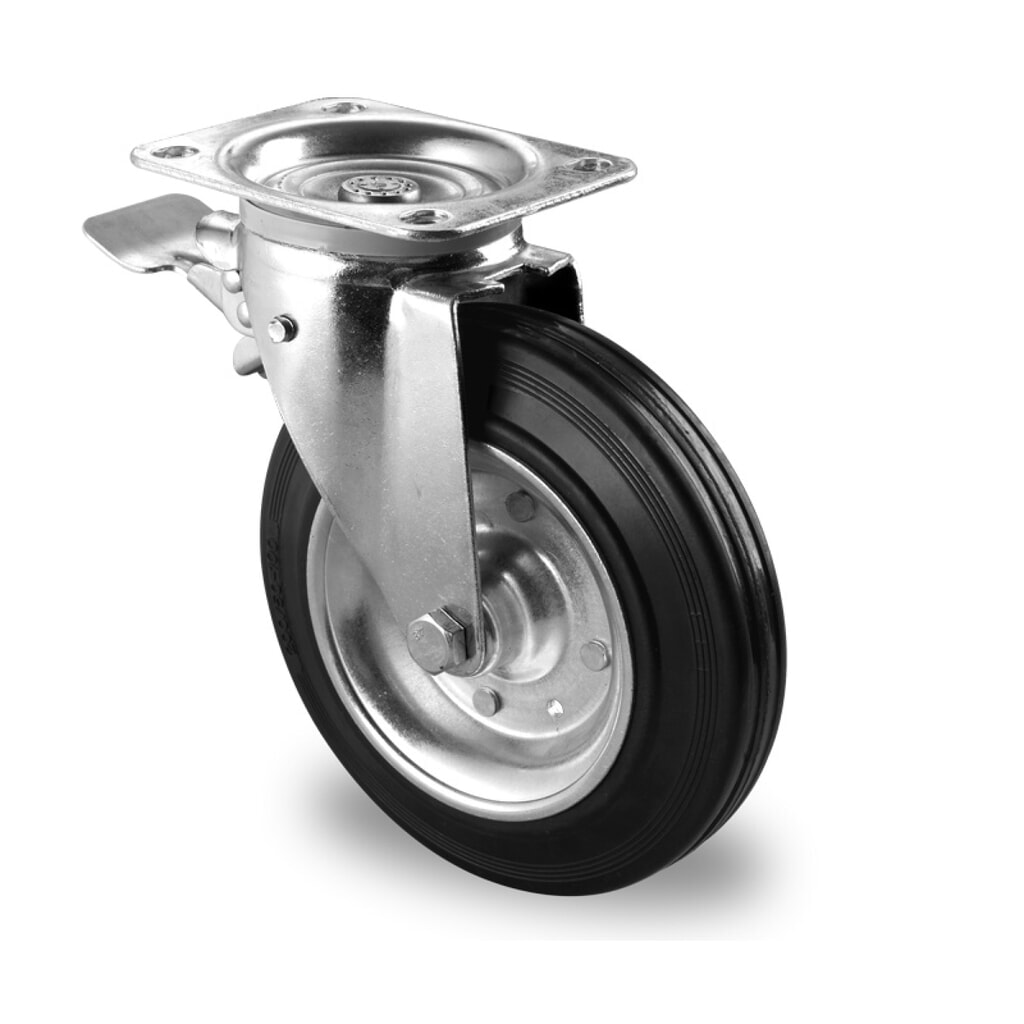 Zwenkwiel met voorlopende volledige vastzetrem ø 200 mm serie SBS4 rollager Product afbeelding: Zwenkwiel met voorlopende volledige vastzetrem ø 200 mm serie SBS4 rollager