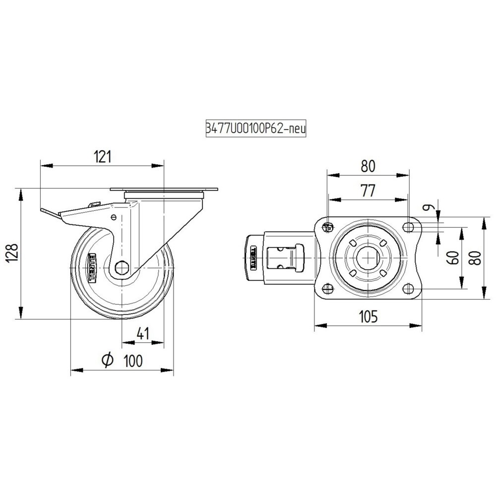 Productafbeelding nr. 2: Zwenkwiel TENTE elastisch rubber, rollager, volledige vastzetrem, zwenklagerbescherming, laat geen strepen achter, Ø x breedte 100 x 50 mm, cap. 160 kg