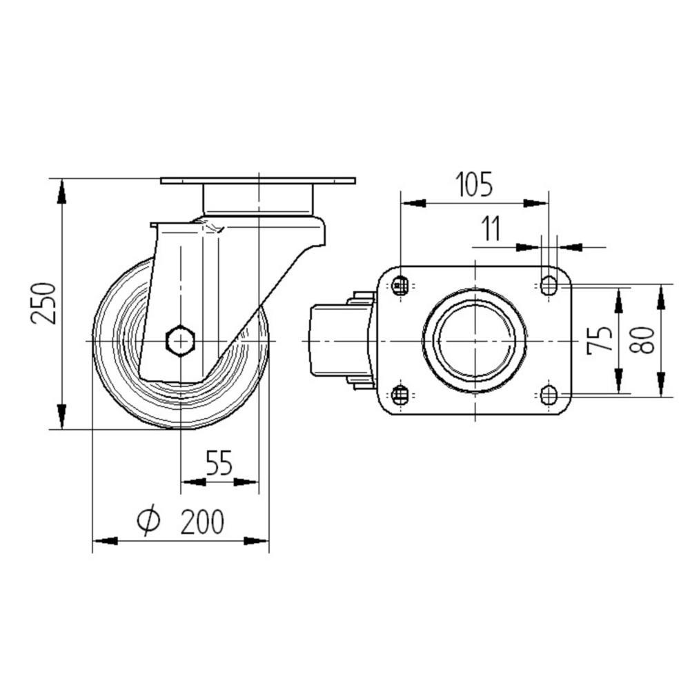 Productafbeelding nr. 2: Zwenkwiel TENTE PU, precisiekogellager, Ø x breedte 200 x 50 mm, cap. 600 kg