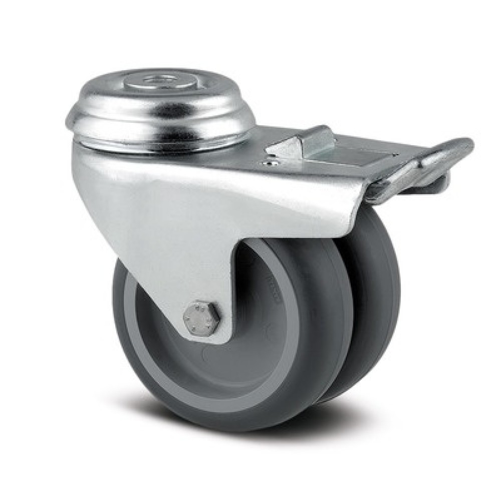 Product afbeelding: Zwenkwiel TENTE TPE, dubbel wiel, glijlager, volledige vastzetrem, schroefgat, Ø x breedte 75 x 50 mm, draagvermogen 100 kg