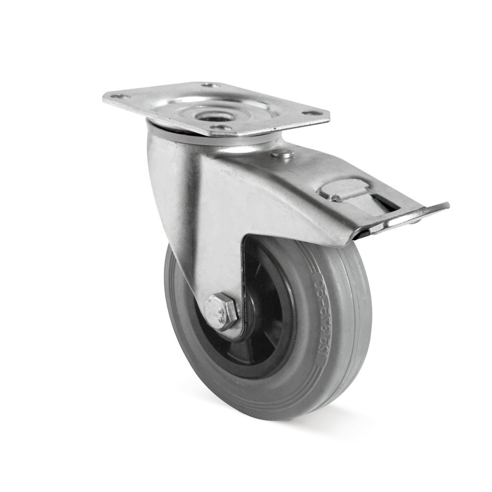 Product afbeelding: Zwenkwiel van massief rubber Basic incl. vastzetrem, PAK-vrij, Øxb 80 x 35 mm, capaciteit 70 kg