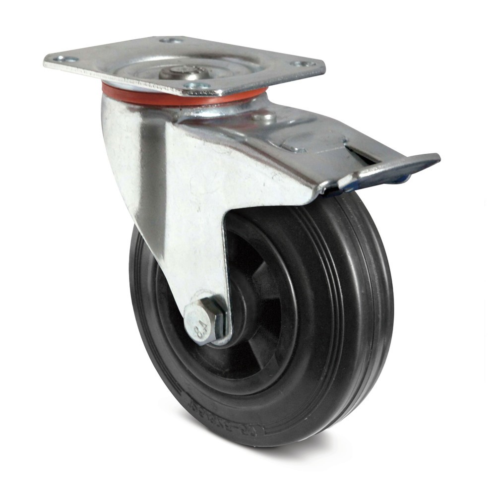 Product afbeelding: Zwenkwiel van massief rubber, PP-velg, incl. vastzetrem, Ø x breedte 80 x 35 mm, cap. 70 kg