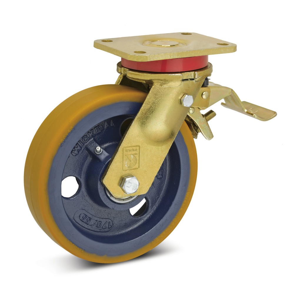Product afbeelding: Zwenkwiel voor zware lasten Wicke PU, incl. vastzetrem in de voorloop, Ø x breedte 125 x 50 mm, cap. 560 kg