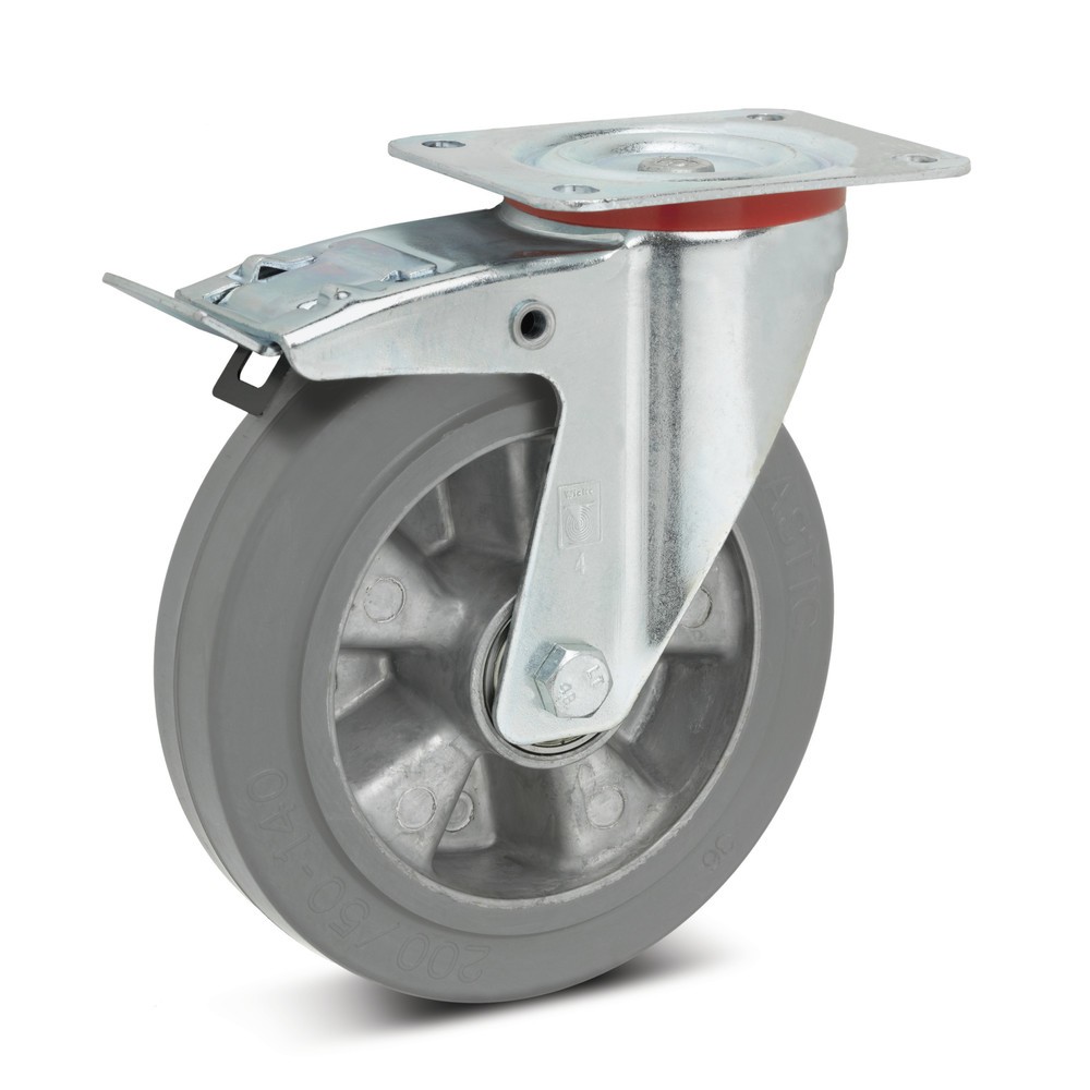 Product afbeelding: Zwenkwiel Wicke elastisch massief rubber, aluminium velg, streeploos, incl. vastzetrem, incl. vastzetrem, Ø x breedte 100 x 40 mm, draagvermogen 180 kg