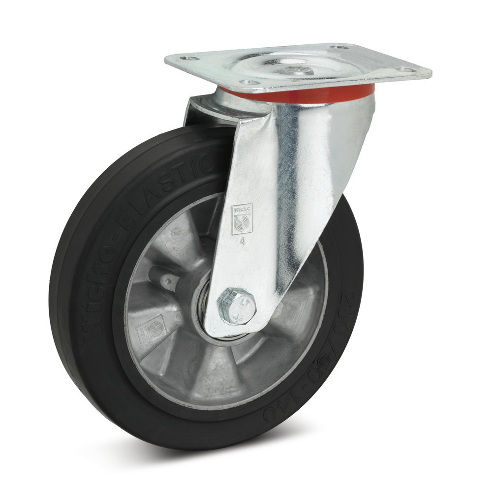 Product afbeelding: Zwenkwiel Wicke van elastisch massief rubber, velg van aluminium, Ø x breedte 100 x 40 mm, schroefgat-Ø 9 mm, cap. 180 kg