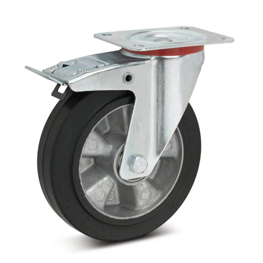 Product afbeelding: Zwenkwiel Wicke van elastisch massief rubber, incl. vastzetrem, Ø x breedte 100 x 40 mm, schroefgat-Ø 9 mm, cap. 180 kg