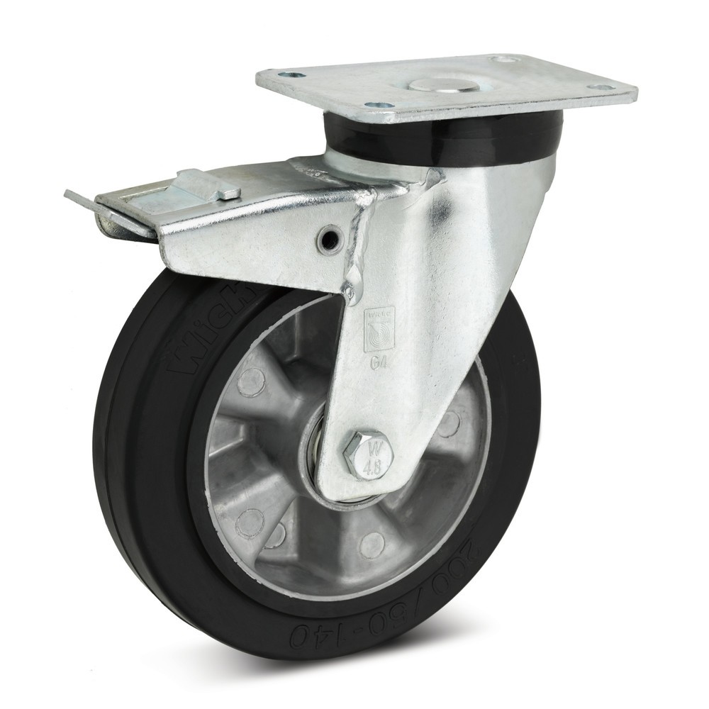 Product afbeelding: Zwenkwiel Wicke van elastisch massief rubber, incl. vastzetrem in de naloop, Ø x breedte 100 x 40 mm, cap. 180 kg