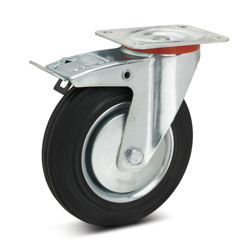 Product afbeelding: Zwenkwiel Wicke van massief rubber premium, incl. vastzetrem, Ø x breedte 80 x 25 mm, cap. 50 kg